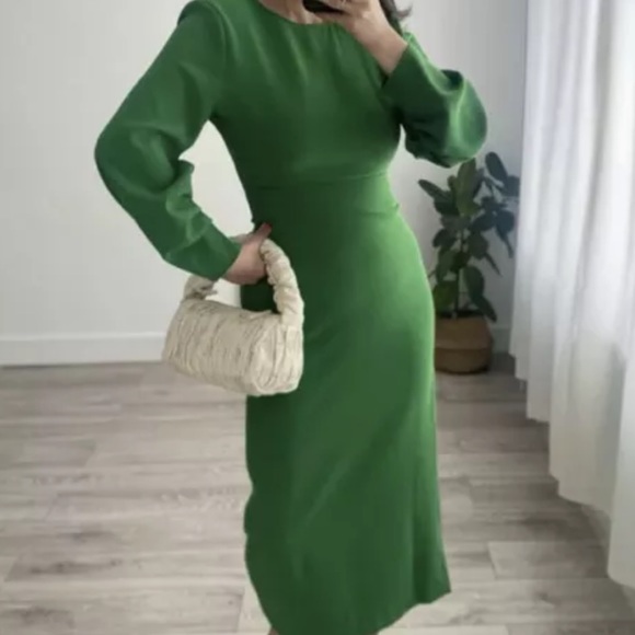Zara | Dresses | Zara Ruched Midi Mid Green Dress Size Medium Nwt | Poshmark